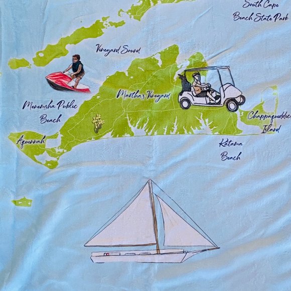 NEW without TAGS PLUSH illustrated Map of Cape Cod Islands fleece blanket - Picture 5 of 7